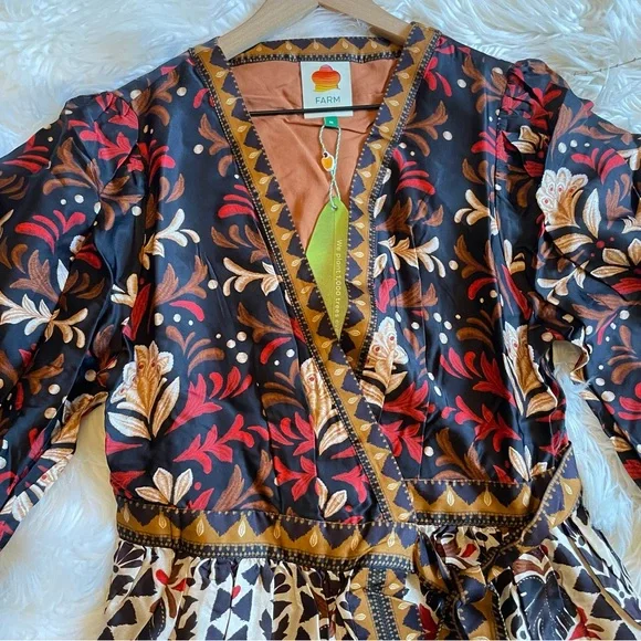 Farm Rio Tapestry Garden Multicolor V Neck Wrap Mini Dress NWT Medium - Picture 10 of 16